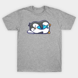 Cute penguin sleeping with fish T-Shirt